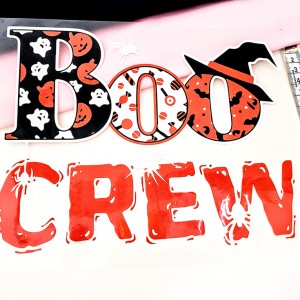 Destock transfert textile thermocollant applique thème halloween Boo crew taille 17x22cm