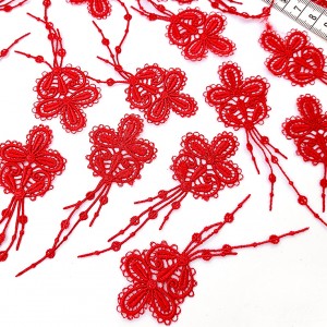 Destock 20 appliques dentelle guipure fine satiné haute couture rouge taille 2.8*11cm