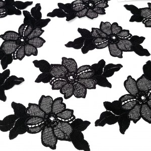 Destock 20 appliques dentelle guipure fine douce avec strass haute couture taille 5*10.5cm