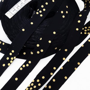 Déstock 90m biais plat à plier popeline coton soyeux noir pois doré largeur 2cm 
