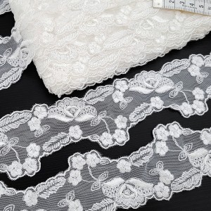 Destock 14.3m dentelle broderie tulle brodé fine écrue largeur 6cm