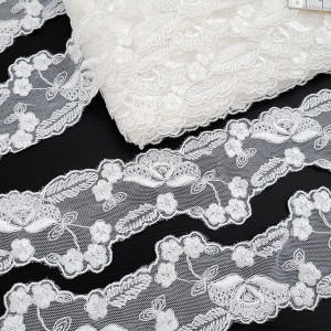 Destock lot 14.4m dentelle broderie tulle brodé fine écrue largeur 6cm