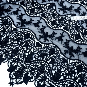 Destock 2.6m tissu dentelle guipure broderie haute couture bleu nuit largeur 123cm