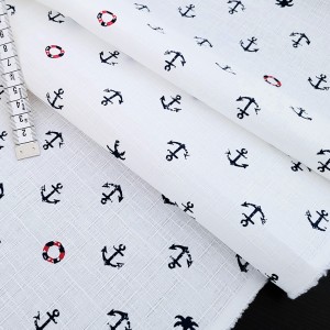 Destock 1.5m tissu japonais coton dobby ancre marine fond blanc largeur 116cm