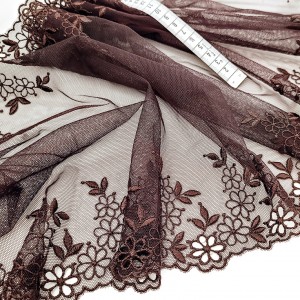 Destock 5m dentelle broderie tulle brodé fine haute couture chocolat largeur 30.5cm