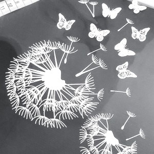 Destock transfert textile thermocollant applique pissenlit papillon taille 22x17cm
