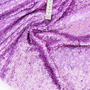 Destock 1.2m tissu sequins sirène sur tulle lourd fluide mauve largeur 135cm