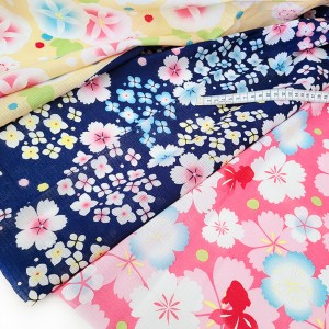 Destock 2.4m Japonais lin coton souple fleuri fond rose bleu jaune largeur 120cm 