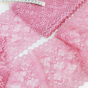 Déstock 7.7m dentelle élastique japonais spécial lingerie douce fluide rose largeur 13.7cm