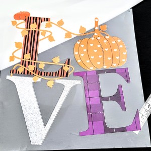 Destock transfert textile thermocollant applique love citrouille taille 22x20cm