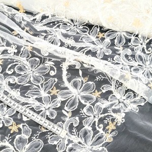 Destock 1.7m tissu dentelle broderie tulle brodé en 3D sequins largeur 160cm