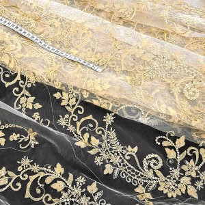 Destock 2m tissu dentelle broderie tulle brodé de sequins doré largeur 150cm
