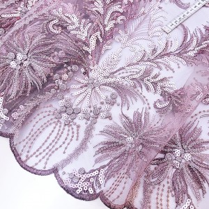 Destock 2.47m tissu dentelle broderie tulle brodé sequins haute couture largeur 51cm