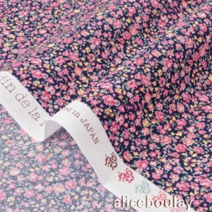 Tissu japonais batiste de coton fleuri rose fond noir x 50cm 