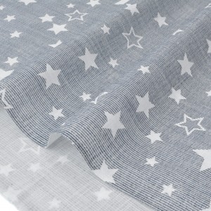 Tissu lin et coton dobby doux souple étoiles blanches fond gris chiné x 50cm 