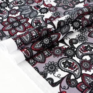 Tissu américain fleuri noir gris sur fond écru x 50cm 