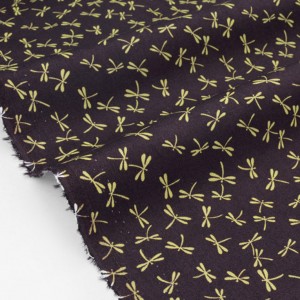 Tissu japonais coton doux traditionnel libellules sur fond chocolat x50cm 