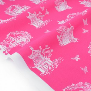 Tissu américain jardin japonais sur fond rose x 50cm 