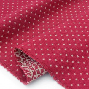 Tissu coton doux velouté pois tissé fond framboise x50cm