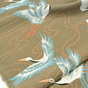 Tissu japonais traditionnel rayonne fluide oiseau grue x 50cm 