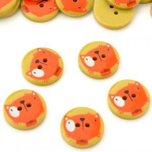 Lot de 5 boutons fantaisies chat orange fond moutarde taille 2cm 
