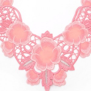 Encolure appliqué dentelle guipure polyester rose x 1 unité